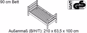 Massivholz Bett mit Rollrost 90x200 cm INFANSKIDS Kiefer massiv gelaugt geölt Casademobila Goslar