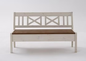 Truhenbank 148x93x46cm ohne Armlehne Kiefer massiv 2farbig weiß lasiert / bernstein lackiert