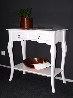 Massivholz Konsolentisch mit Ablage Barock 79x80x39cm Pappel massiv weiß lackiert Casa de mobila Goslar