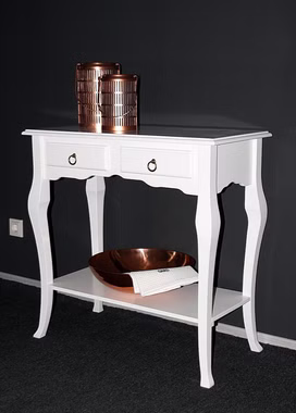 Massivholz Konsolentisch mit schubladen und Ablagefach Venezia 79x80x39cm Pappel massiv weiß lackiert Casa de mobila Goslar