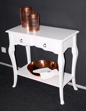 Massivholz Wandtisch mit schubladen und Ablagefach Venezia 79x80x39cm Pappel massiv weiß lackiert Casa de mobila Goslar