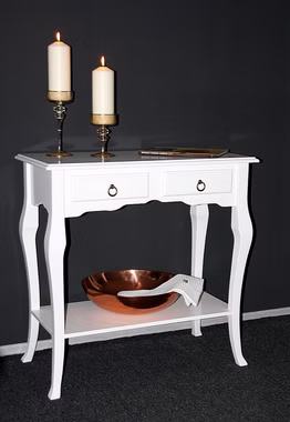 Massivholz Wandtisch mit schubladen und Ablagefach Barock Pappel massiv weiß lackiert Casa de mobila Goslar