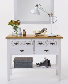 Massivholz Konsolentisch mit schubladen und ablage 102x79x35cm BERGEN Kiefer massiv weiß / gelaugt geölt Casademobila Goslar