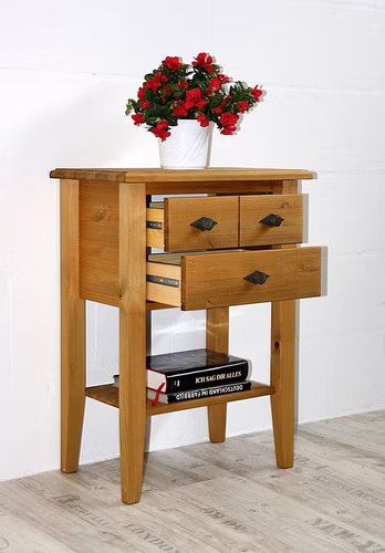 Massivholz Telefontisch mit Ablage und 2 Schubladen 58x79x35cm BERGEN Kiefer massiv gelaugt geölt Casa de mobila Goslar