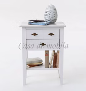 Massivholz Telefonkonsole mit Ablage und 2 Schubladen 58x79x35cm BERGEN Kiefer massiv weiß Casa de mobila Goslar