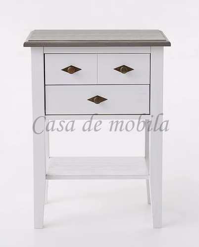 Massivholz Telefonkonsole mit Ablage und 2 Schubladen 58x79x35cm BERGEN Kiefer massiv 2farbig weiß grau Casa de mobila Goslar