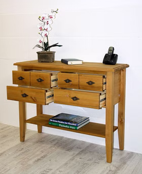 Massivholz Flurtisch mit Ablage und Schubladen 102x79x35cm BERGEN Kiefer massiv gelaugt geölt Casa de mobila Goslar