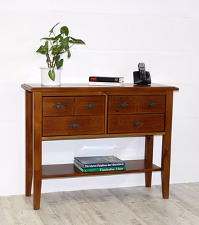 Konsolentisch 102x79x35cm BERGEN Kiefer bernsteinfarben lackiert Massivholz Telefontisch mit Schubladen 102x79x35cm BERGEN Kiefer massiv Goldbraunfarben lackiert Casademobila Goslar