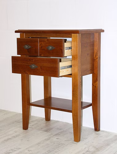 Massivholz Konsolentisch mit Ablage und 2 Schubladen 58x79x35cm BERGEN Kiefer massiv bernsteinfarben lackiert Casa de mobila Goslar Massivholz Konsolentisch mit Ablage und 2 Schubladen 58x79x35cm BERGEN Kiefer massiv bernsteinfarben lackiert Casa de mobila Goslar