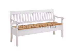 Massivholz Truhenbank mit Armlehne 169x93x46cm BOSTON Kiefer massiv 2farbig weiß gelaugt geölt von Casademobila Goslar