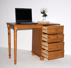 Massivholz Schreibtisch mit schubladen 100x74x47cm MOND Kiefer massiv Goldbraunfarben lackiert Casa de mobila Goslar Massivholz Schreibtisch mit schubladen 100x74x47cm MOND Kiefer massiv Goldbraunfarben lackiert Casa de mobila Goslar
