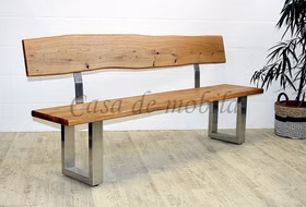 Sitzbank 180x92x49cm ZINGST Metallfüße Rückenlehne Wildeiche massiv geölt