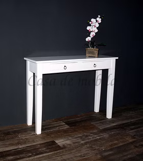 Schmale Schreibtisch mit schubladen 115x80x35 DECOR Pappel massiv weiß lackiert Casa de mobila Goslar