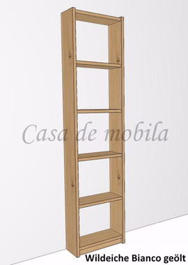 Massivholz Regal Bücherregal schmal CONTRA 47x197x21cm  Wildeiche massiv weiss Bianco geölt Casa de mobila Goslar