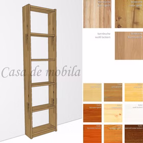 Massivholz Bücherregal schmal CONTRA 47x197x21cm Kiefer, Kernbuche, Wildeiche massiv natur oder weiss Bianco geölt Casa de mobila Goslar