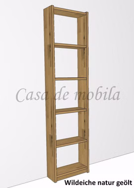 Massivholz Regal Bücherregal schmal CONTRA 47x197x21cm  Wildeiche massiv natur geölt Casa de mobila Goslar