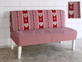 Tischsofa CADIZ Beine Buche weiß Herz-Motiv rot Stoff 48/641 01 + 48/641 11