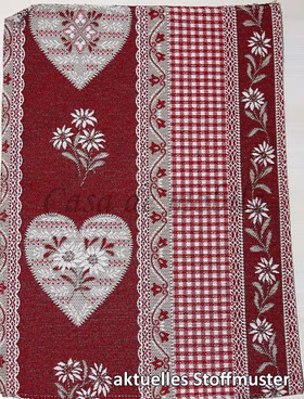 Tischsofa CADIZ Beine Buche weiß Herz-Motiv rot Stoff 48/641 01 + 48/641 11