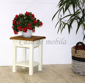 Massivholz Blumentisch mit Ablage 30x40x30 NORDIC HOME Kiefer massiv cremeweiß Topplate Eiche geölt Casa de mobla Goslar Massivholz Blumentisch mit Ablage 30x40x30 NORDIC HOME Kiefer massiv cremeweiß Topplate Eiche geölt Casa de mobla Goslar