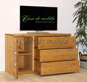 Kommode 135x80x48cm GLORIA Kiefernholz gelaugt geölt Fernsehschrank mit 1 tür und 3 schubladen Kiefer massiv gelaugt geölt GLORIA bei casademobila Goslar