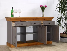 Sideboard landhaus 3-türig Bergen 143x85x45cm Kiefer massiv grau / gelaugt geölt Casa de mobila Goslar