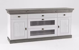 Anrichte mit glasschubladen 185x85x45cm BERGEN Kiefernholz weiß / grau lackiert Massivholz Anrichte mit schubladen 185x85x45cm BERGEN Kiefer massiv weiß / grau lackiert Casa de mobila Goslar
