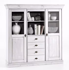 Schrank 2 Glastüren 143x145x45cm BERGEN Kiefernholz weiß lackiert Schrank 2 Glastüren 143x145x45cm BERGEN Kiefer massiv weiß lackiert Casa de mobila Goslar