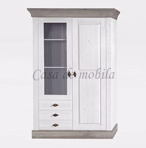 Vitrinenschrank 108x163x45cm BERGEN Kiefer massiv weiß / grau lackiert Vitrinenschrank mit 3 schubladen 108x163x45cm BERGEN Kiefer massiv 2farbig weiß / grau lasiert Casa de mobila Goslar