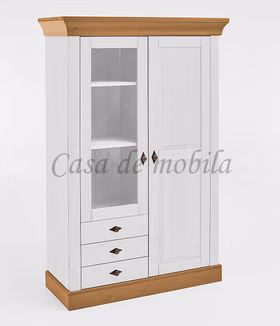 Vitrinenschrank mit 3 schubladen 108x163x45cm BERGEN Kiefer massiv Vitrinenschrank 2-türig, 3 schubladen 108x163x45cm landhaus BERGEN Kiefer massiv weiß gelaugt geölt Casa de mobila Goslar