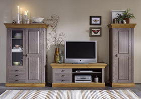 Wohnzimmer-schrank schmal 65x163x45cm BERGEN Kiefer massiv grau / gelaugt geölt Casa de mobila Goslar