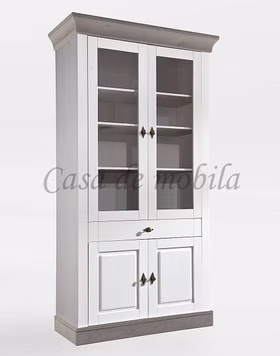 Vitrine mit schublade 108x202x45cm Kiefer massiv weiß / grau lackiert Vitrinenschrank mit schublade 108x202x45cm landhaus Bergen Kiefer massiv weiß / grau lackiert Casa de mobila Goslar
