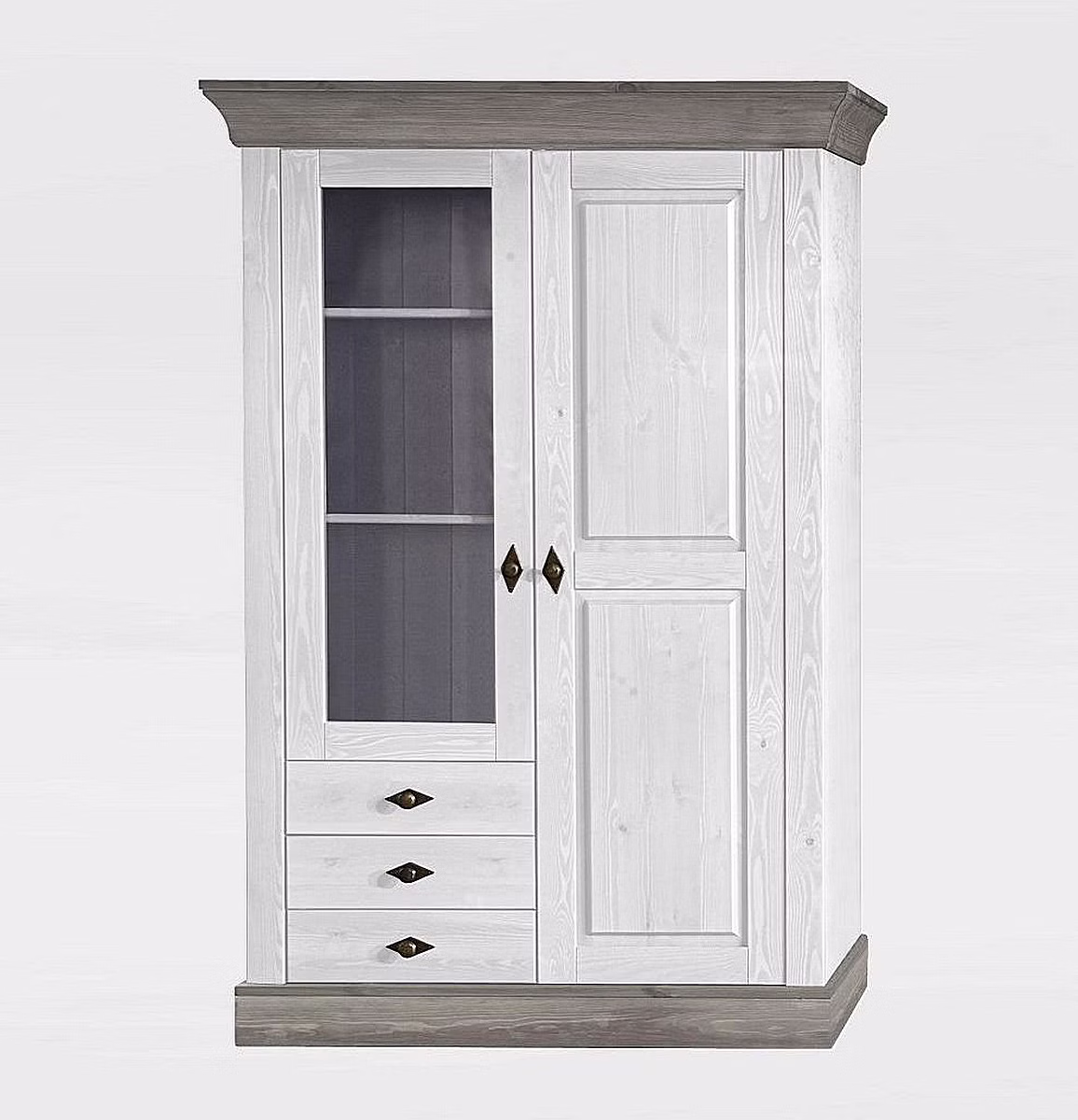 Wohnwand BERGEN Details Highboard Kiefernholz 2farbig weiß / grau lasiert Wohnwand BERGEN Details Highboard Kiefer massiv 2farbig weiß / grau lasiert Casa de mobila Goslar