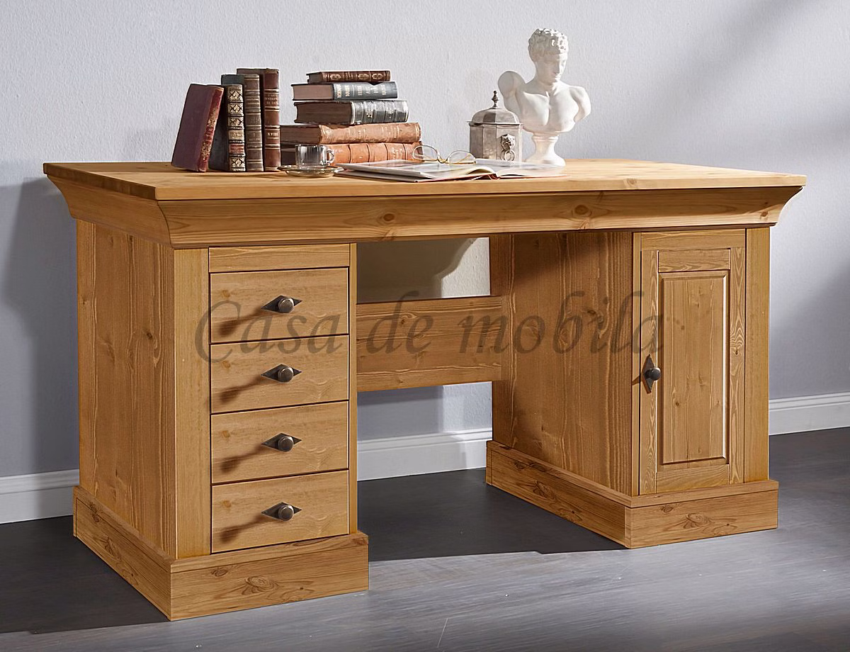 Schreibtisch Groß 143x77x65cm BERGEN Kiefer massiv Schreibtisch 143x77x65cm gelaugt geölt oder Bernsteinfarben lackiert Kiefer massiv Casa de mobila Goslar