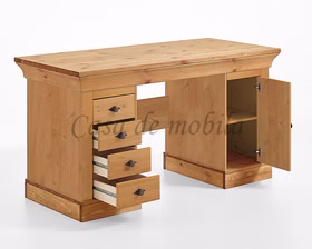 Massivholz Bürotisch Groß 143x77x65cm gelaugt geölt oder Bernsteinfarben lackiert Kiefer massiv Casa de mobila Goslar