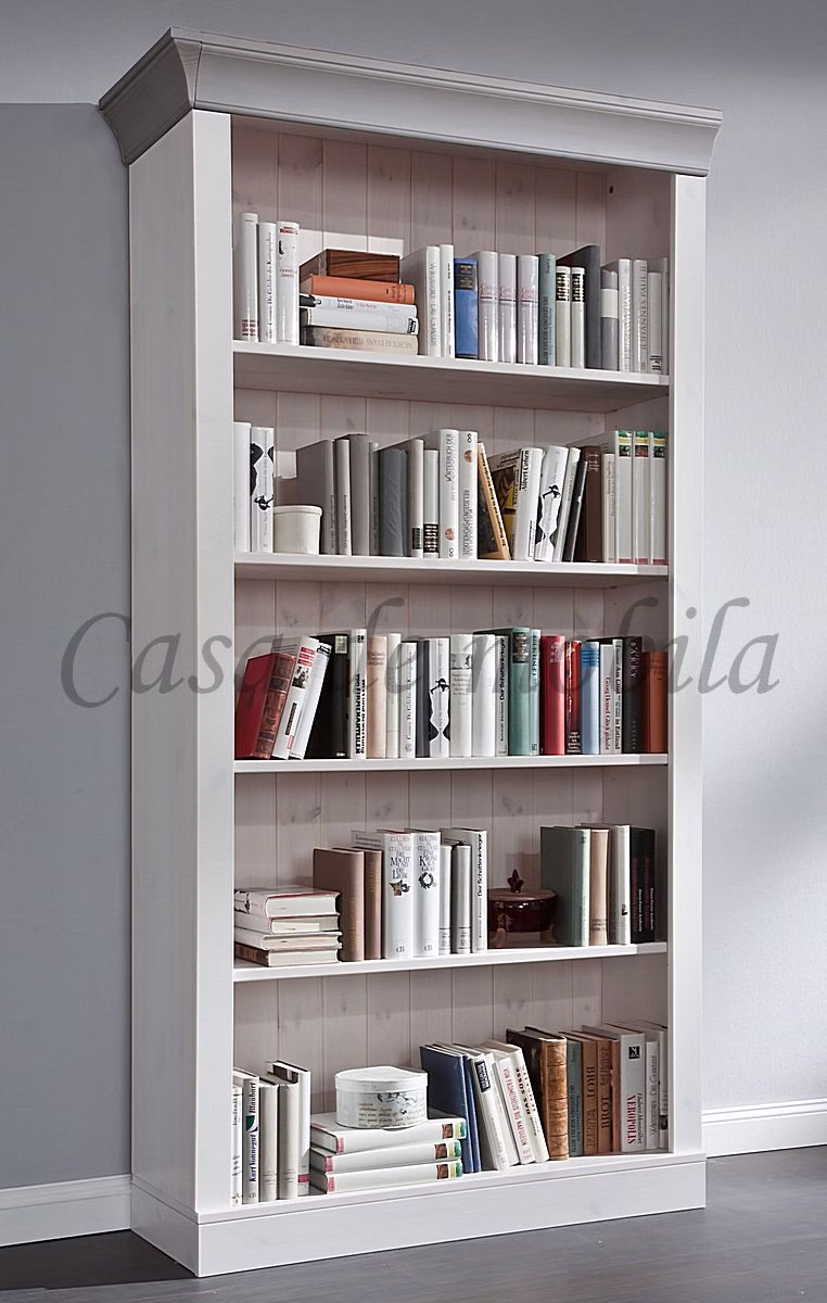 Massivholz Bücherregal landhaus 108x202x38cm BERGEN Kiefer massiv weiß grau lackiert, 113 wss/gra Casa de mobila Goslar Massivholz Bücherregal landhaus 108x202x38cm BERGEN Kiefer massiv weiß grau lackiert, 113 wss/gra Casa de mobila Goslar