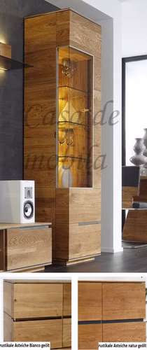 Vitrine 60x206x42cm ACERRO rustikale Asteiche massiv natur geölt Vitrine 60x206x42cm ACERRO rustikale Asteiche massiv natur geölt