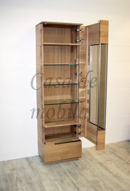 Vitrine 60x206x42cm ACERRO rustikale Asteiche massiv natur geölt Vitrine 60x206x42cm ACERRO rustikale Asteiche massiv natur geölt