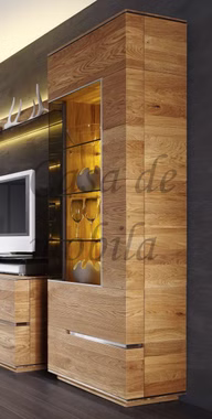 Vitrine 60x206x42cm ACERRO rustikale Asteiche massiv natur geölt Vitrine 60x206x42cm ACERRO rustikale Asteiche massiv natur geölt