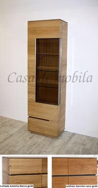 Vitrine 60x206x42cm ACERRO rustikale Asteiche massiv geölt