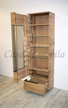 Vitrine 60x206x42cm ACERRO rustikale Asteiche massiv geölt