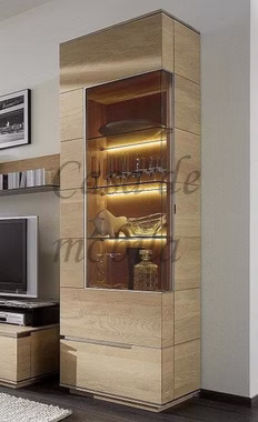 Vitrine 60x206x42cm ACERRO rustikale Asteiche massiv geölt