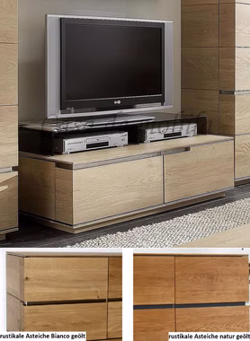 TV-Lowboard, 2 Schubladen 121x35x56 cm ACERRO Asteiche massiv TV-Kommode ACERRO 121x35x56 cm rustikale Asteiche massiv Natur, bianco geölt Casa de mobila Goslar