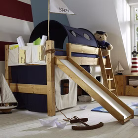 Massivholz Hochbett TOBYKIDS 210x110x122cm halbhoch mit Rutsche Kiefer massiv natur lackiert Casa de mobila Goslar