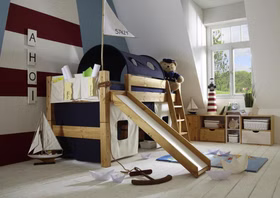 Massivholz Kinderbett TOBYKIDS 210x110x122cm halbhoch mit Rutsche Kiefer massiv gelaugt geölt Casa de mobila Goslar