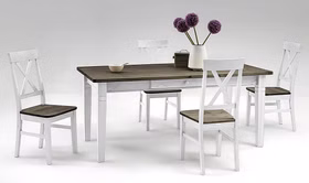 Essgruppe Set mit Tisch 180x90 cm und 4 Stühle weiß lasiert grau lackiert Kiefer massiv Casa de mobila Goslar