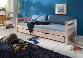 Bett 210x64x100cm mit Bettschubkasten Kiefer massiv weiß lasiert Bett 210x64x100cm mit Bettschubkasten Kiefer massiv weiß lasiert
