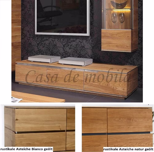 Massivholz TV-Lowboard mit schubladen ACERRO rustikale Asteiche natur geölt Bianco Massivholz TV-Lowboard mit schubladen ACERRO rustikale Asteiche natur geölt Bianco