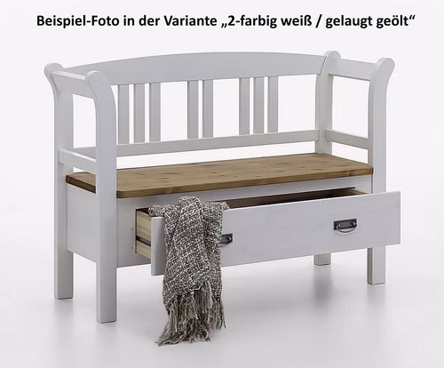 Dielenbank mit lehne und schublade 127x87x42cm FJORD Kiefer 2farbig grau / gelaugt geölt Casa de mobila Goslar