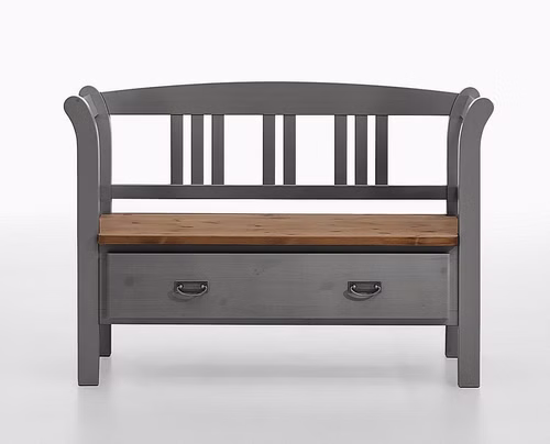 Dielenbank mit lehne und schublade 127x87x42cm FJORD Kiefer 2farbig grau / gelaugt geölt Casa de mobila Goslar