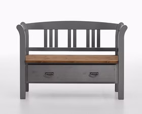 Dielenbank-grau-gelaugt-Kiefer.jpg Dielenbank mit lehne und schublade 127x87x42cm FJORD Kiefer 2farbig grau / gelaugt geölt Casa de mobila Goslar